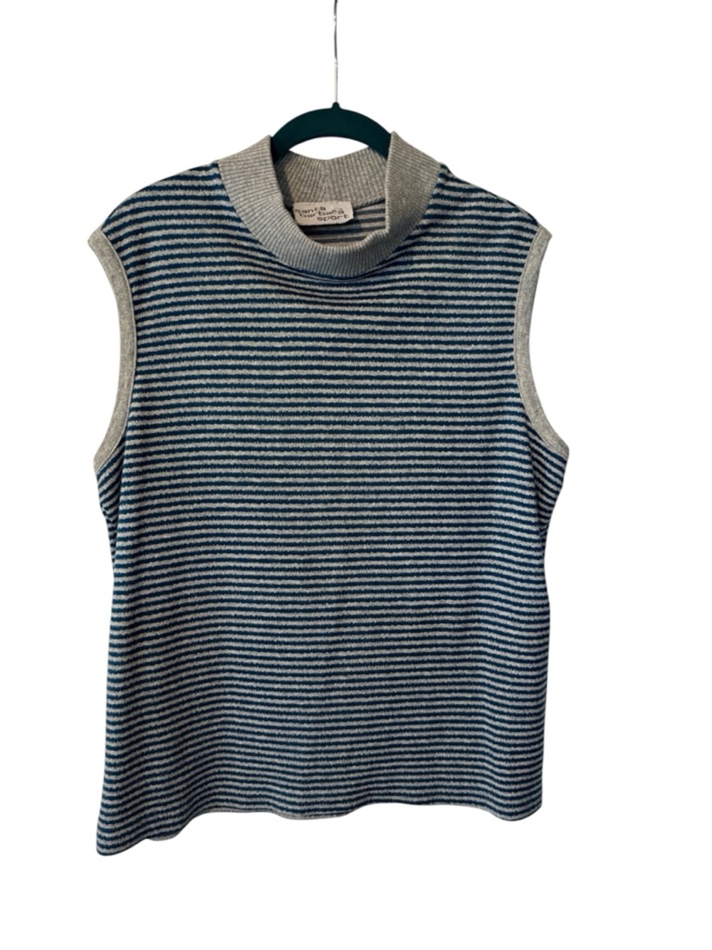 Striped Sleeveless Tunic with Mock Neck - Blue/Gray